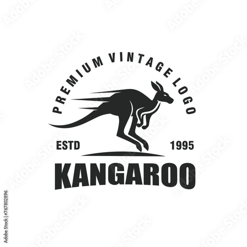 Kangaroo jumping fast monochrome logo vector graphic template