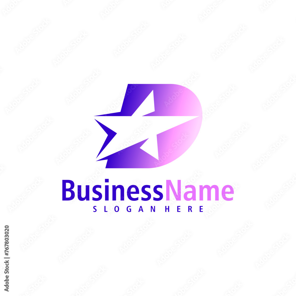 Letter D with Star logo design vector. Creative Initial D logo concepts template