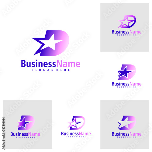 Set of Letter D with Star logo design vector. Creative Initial D logo concepts template