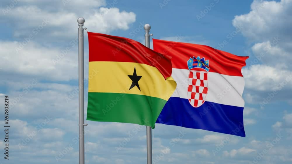 Croatia and Ghana two flags waving together, looped video, two country cooperation concept Croatia and Ghana two flags waving together, looped video, two country cooperation concept