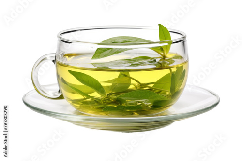 Tranquil Tea: Green Serenity. On a White or Clear Surface PNG Transparent Background.