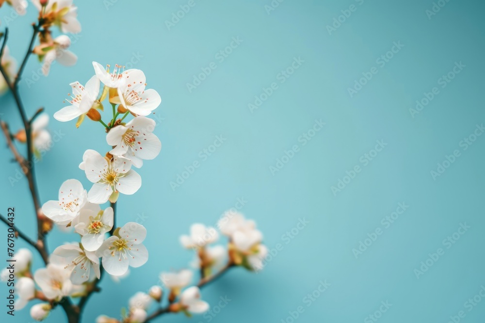 spring background; fresh flower on blue background. spring background; fresh flower on blue background.