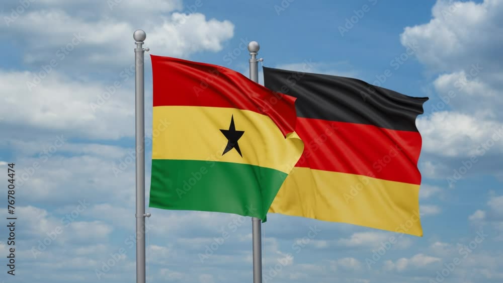 Germany and Ghana two flags waving together, looped video, two country relations concept Germany and Ghana two flags waving together, looped video, two country relations concept