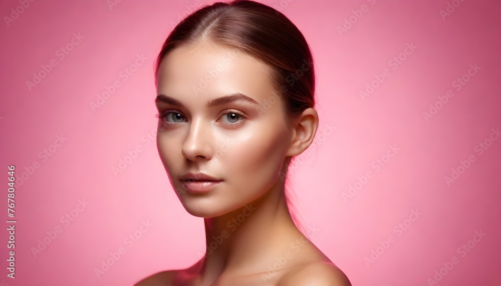 Fototapeta premium Portrait of young beautiful woman with perfect smooth skin. Concept of natural beauty, cosmetology, cosmetics, skin care and plastic surgery, modeling and cosmetic uses