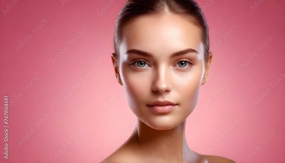 Fototapeta premium Portrait of young beautiful woman with perfect smooth skin. Concept of natural beauty, cosmetology, cosmetics, skin care and plastic surgery, modeling and cosmetic uses