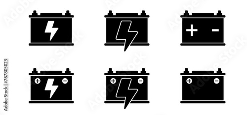 Cartoon auto battery. Electrical voltage. Electric car lithium battery pack. Plus and minus poles. For jumper cable or jumper lead for car and charge, charge, or load the rechargeable battery power.