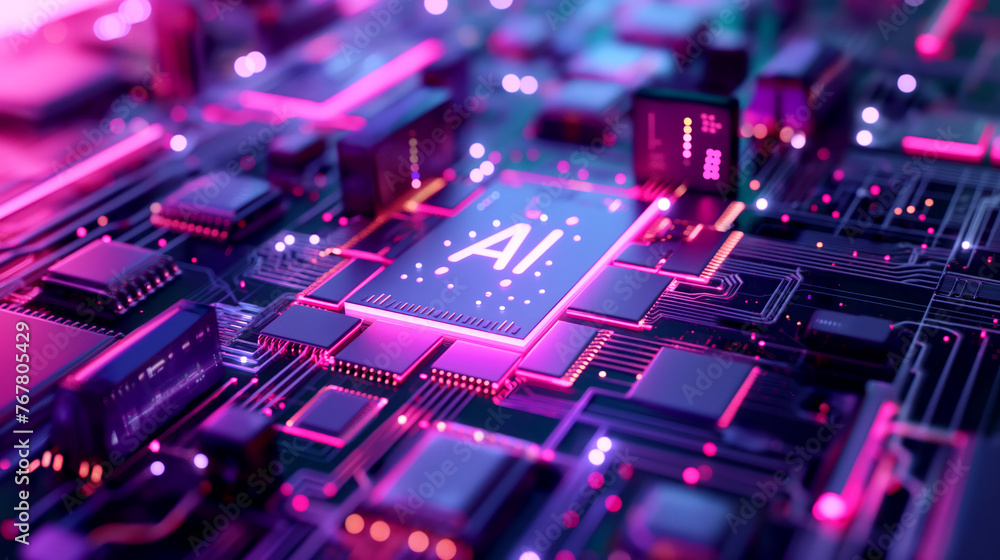 Fototapeta premium Abstract colorful circuit board with chip and 