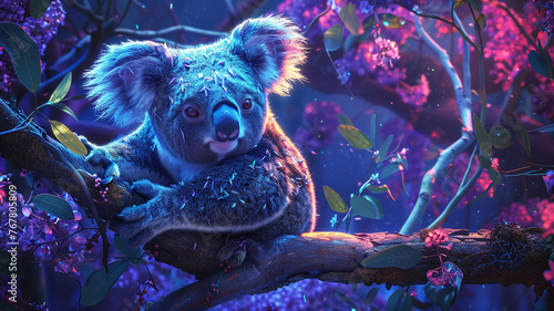 Enchanted Koala in a Mystical Blue Forest
