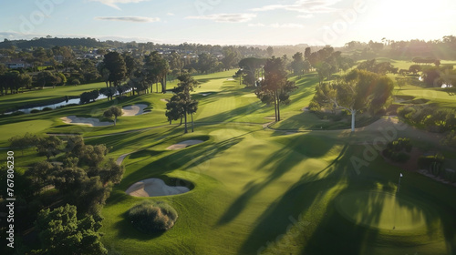 A breathtaking aerial view of a picturesque golf course.