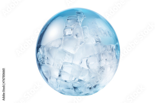 Frozen Elegance  A Ball of Ice on White. On a White or Clear Surface PNG Transparent Background.