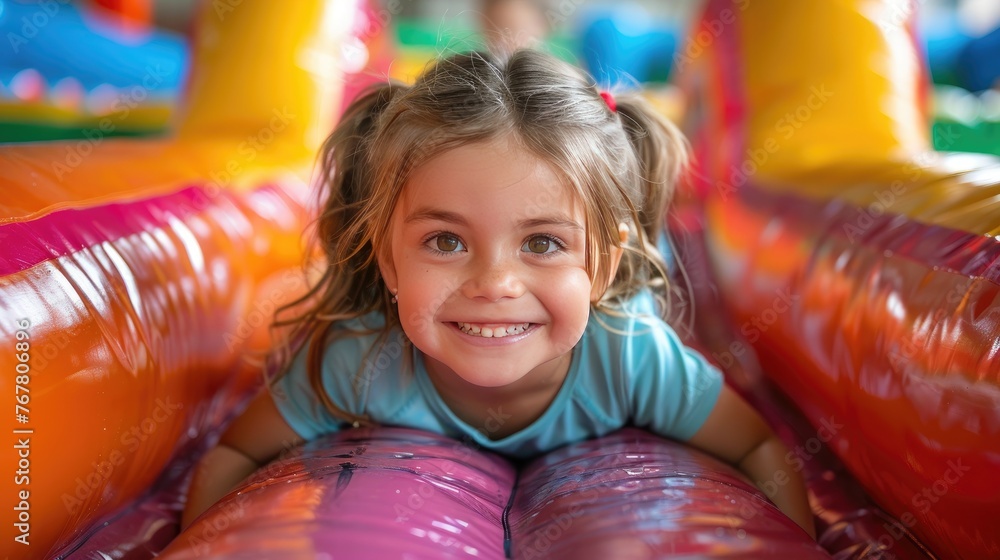 Fototapeta premium Children play in the amusement park with smiling and happy faces.