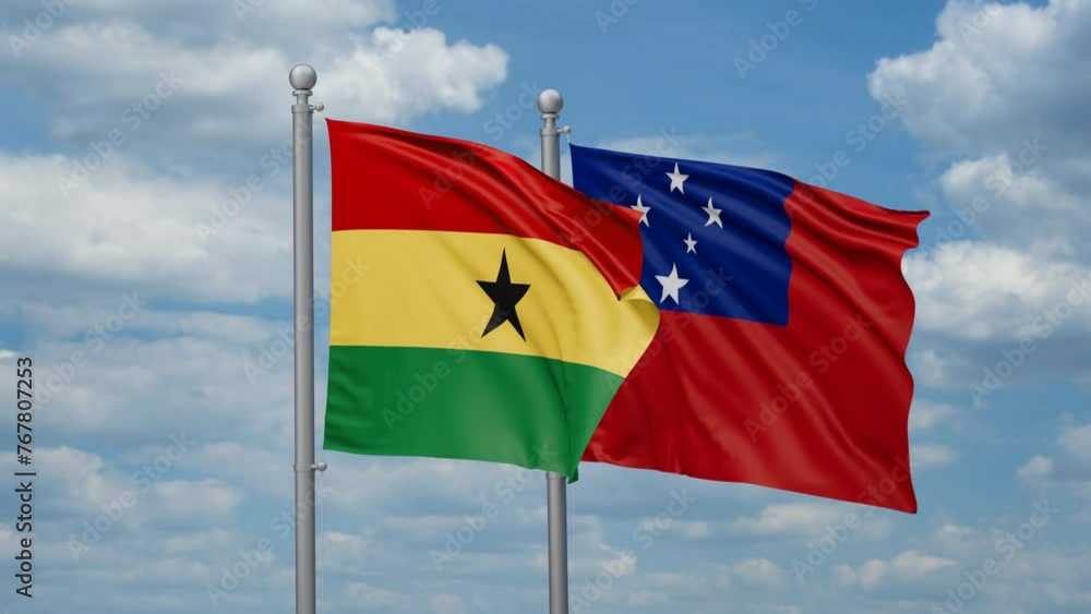 Samoa and Ghana two flags waving together, looped video, two country cooperation concept Samoa and Ghana two flags waving together, looped video, two country cooperation concept
