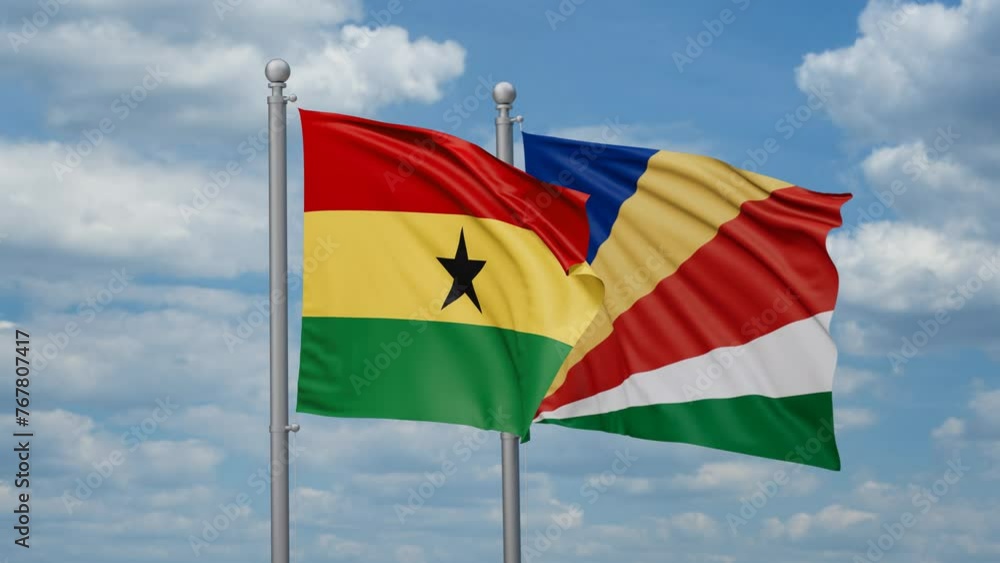 Seychelles and Ghana two flags waving together, looped video, two country cooperation concept Seychelles and Ghana two flags waving together, looped video, two country cooperation concept