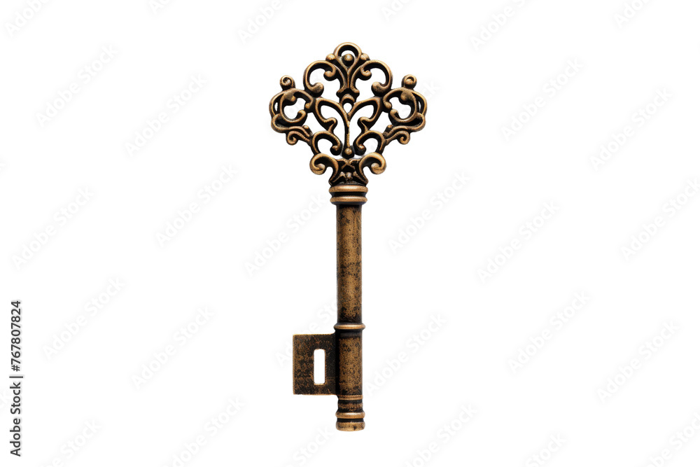 Antique Key Adorned With Exquisite Design. On a White or Clear Surface PNG Transparent Background. Antique Key Adorned With Exquisite Design. On a White or Clear Surface PNG Transparent Background.