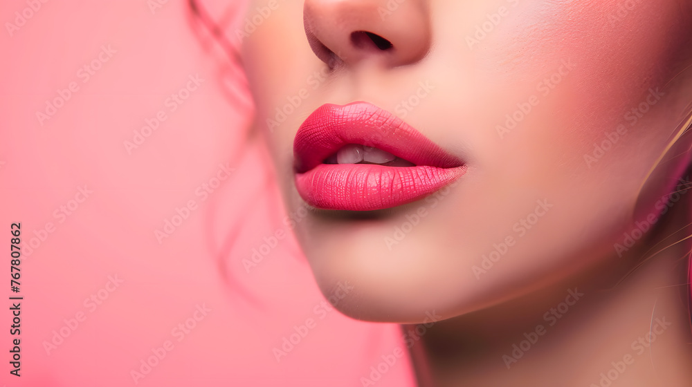 Close-up of women's pink lips. Make up Close-up of women's pink lips. Make up