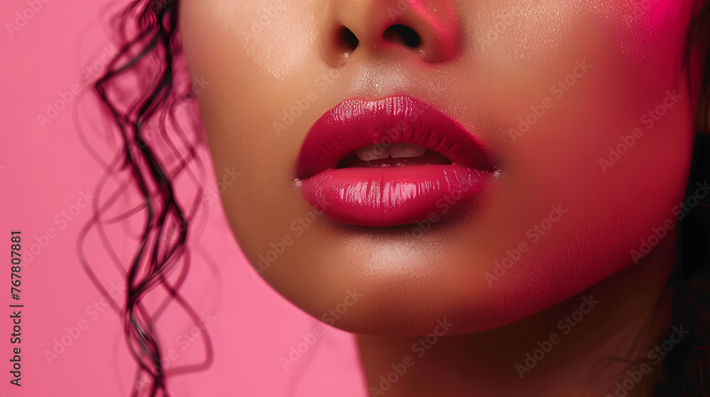 Close-up of women's pink lips. Make up Close-up of women's pink lips. Make up