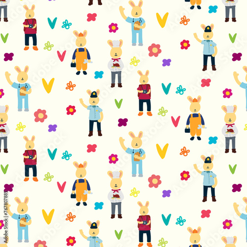 Cute Animals professions Seamless pattern. for fabric, print, textile and wallpaper © galord