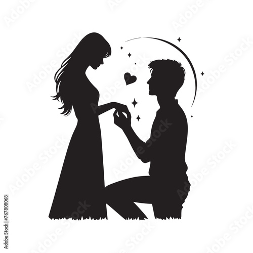 Vector Silhouette of Couple Proposing: Romantic Gesture Captured in Silhouette, proposing couple vector stock.