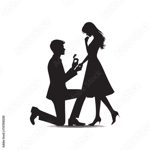 Vector Silhouette of Couple Proposing: Romantic Gesture Captured in Silhouette, proposing couple vector stock.