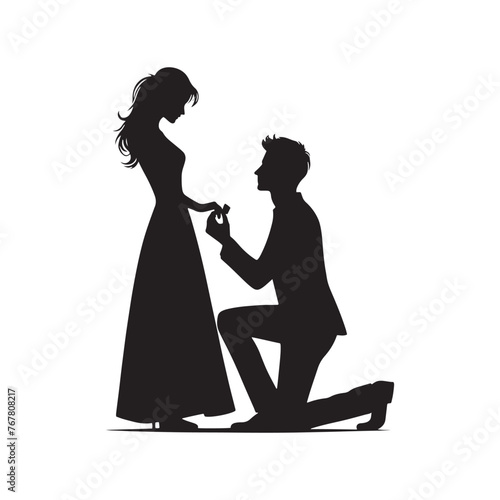 Vector Silhouette of Couple Proposing: Romantic Gesture Captured in Silhouette, proposing couple vector stock.