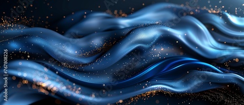 Luxurious dark abstract backdrop with elegant lines, smooth gradient, and 3D polygonal texture in black and blue tones.