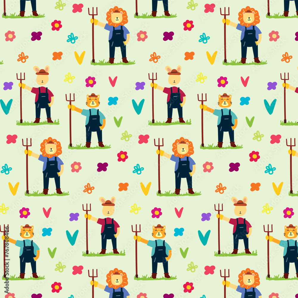 Cute Animals professions Seamless pattern. for fabric, print, textile and wallpaper
