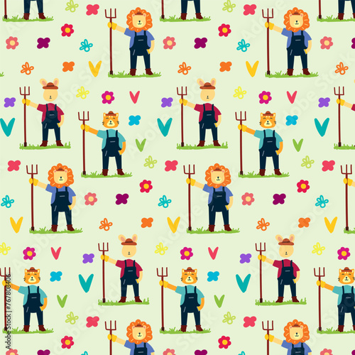 Cute Animals professions Seamless pattern. for fabric  print  textile and wallpaper