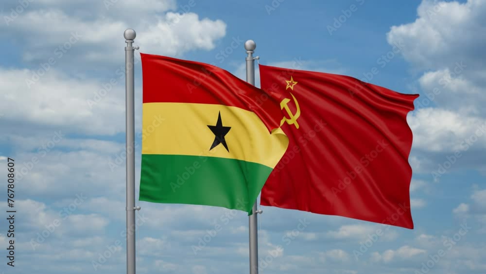 Soviet Union or USSR and Ghana two flags waving together, looped video, two country cooperation concept Soviet Union or USSR and Ghana two flags waving together, looped video, two country cooperation concept