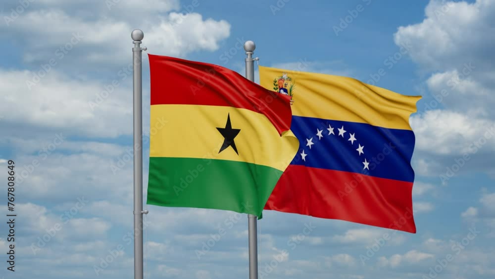 Venezuela and Ghana two flags waving together, looped video Venezuela and Ghana two flags waving together, looped video