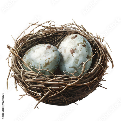 illusrtation of a couple of bird eggs in the nesr on a white background  photo