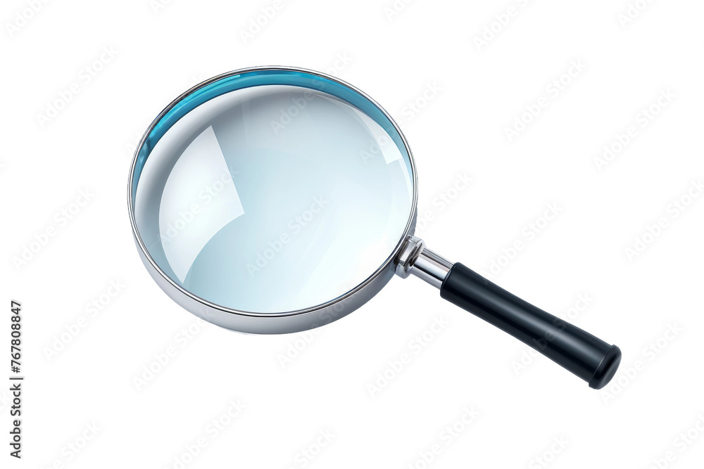 Enigmatic Exploration: Magnifying Glass On A White Canvas. On a White or Clear Surface PNG Transparent Background. Enigmatic Exploration: Magnifying Glass On A White Canvas. On a White or Clear Surface PNG Transparent Background.
