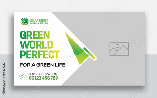 Green energy, eco world, bioenergy, solar power, electrical vehicle, eco-friendly youtube thumbnail and web banner template design