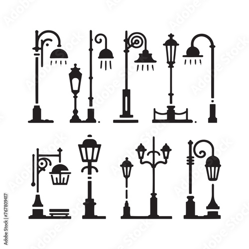 Vector Silhouette of Street Lamp: Urban Lighting Element in Simplified Form, street lamp vector stock.