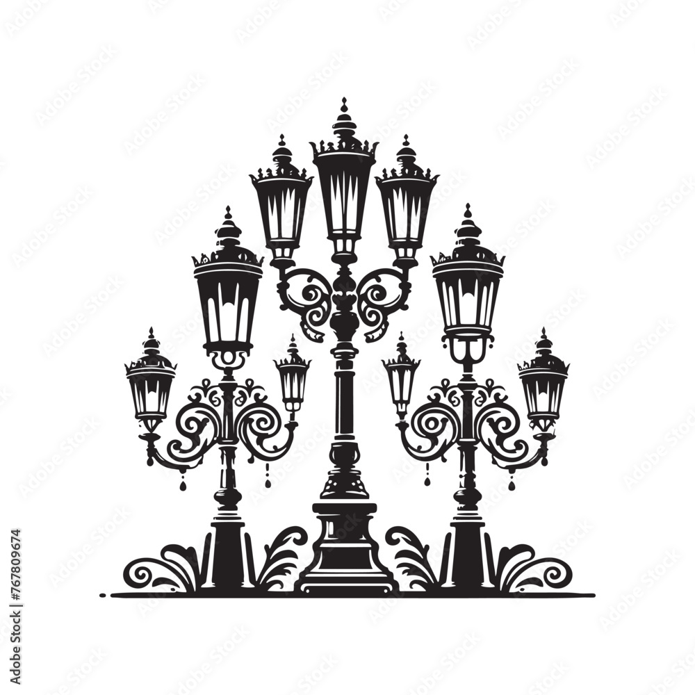 Vector Silhouette of Street Lamp: Urban Lighting Element in Simplified Form, street lamp vector stock.