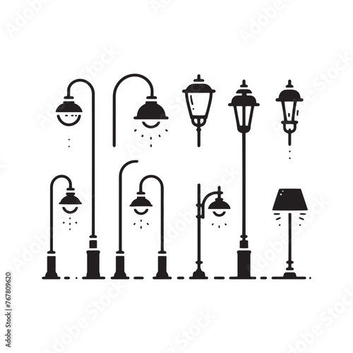 Vector Silhouette of Street Lamp: Urban Lighting Element in Simplified Form, street lamp vector stock.