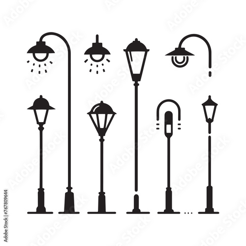 Vector Silhouette of Street Lamp: Urban Lighting Element in Simplified Form, street lamp vector stock.