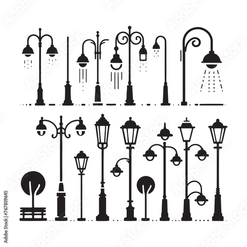 Vector Silhouette of Street Lamp: Urban Lighting Element in Simplified Form, street lamp vector stock.