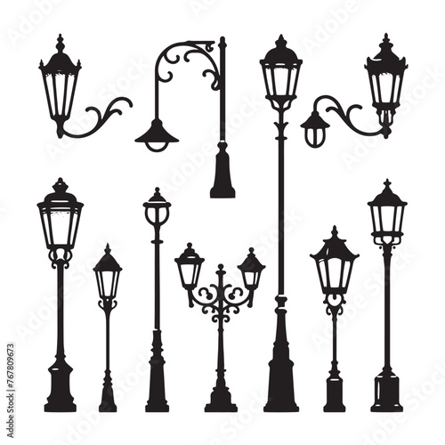 Vector Silhouette of Street Lamp: Urban Lighting Element in Simplified Form, street lamp vector stock.