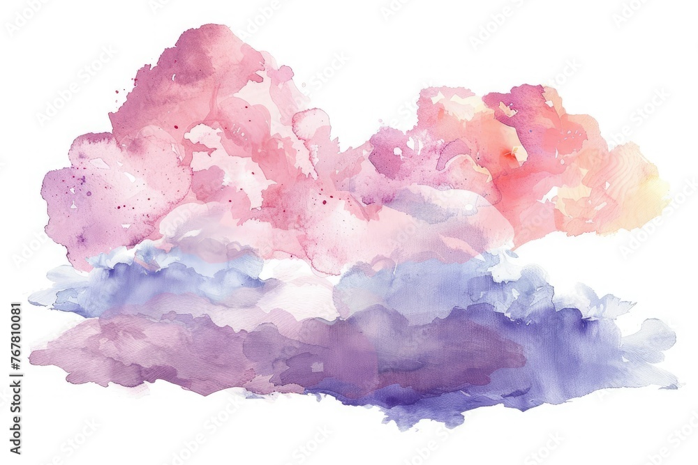 Fototapeta premium Watercolor cloud abstract on white background - A beautiful abstract watercolor painting depicting softly blended clouds in pastel hues on white paper