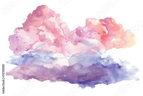 Watercolor cloud abstract on white background - A beautiful abstract watercolor painting depicting softly blended clouds in pastel hues on white paper