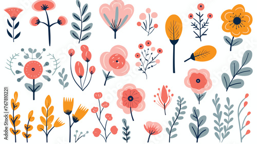 Abstract floral vector set Flat vector 