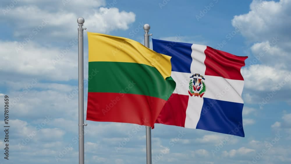 Dominican Republic and Lithuania two flags waving together, looped video, two country relations concept Dominican Republic and Lithuania two flags waving together, looped video, two country relations concept