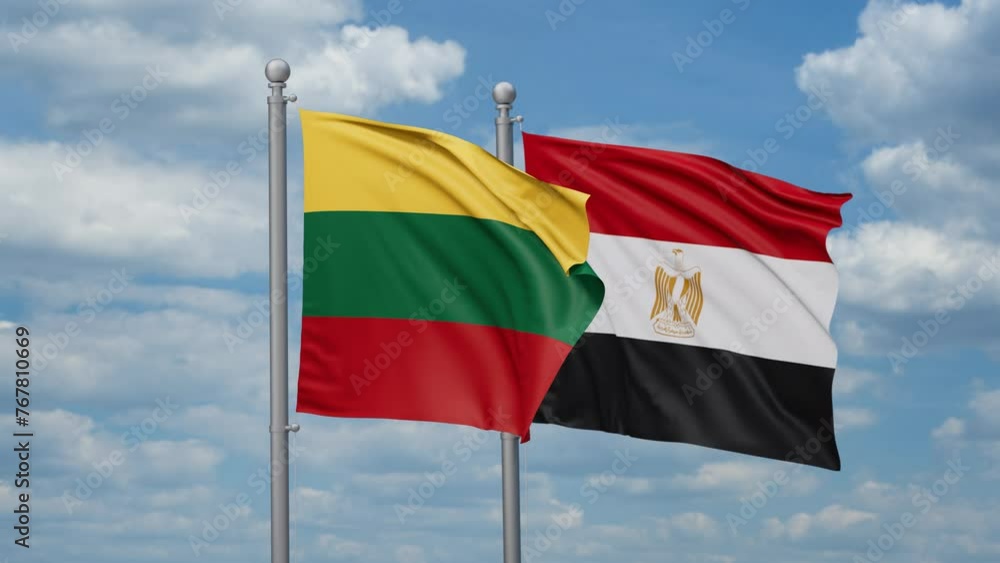Egypt and Lithuania two flags waving together, looped video, two country relations concept Egypt and Lithuania two flags waving together, looped video, two country relations concept