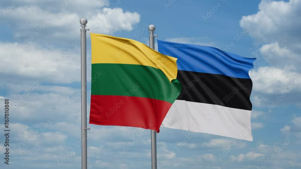 Estonia and Lithuania two flags waving together, looped video, two country relations concept Estonia and Lithuania two flags waving together, looped video, two country relations concept