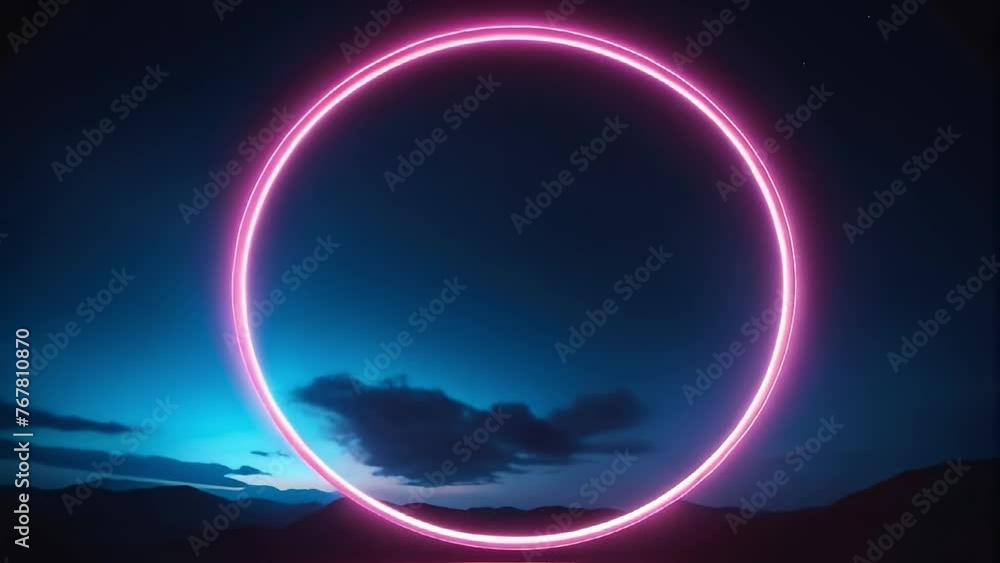 Abstract cloud illuminated with neon light ring on dark night sky Abstract cloud illuminated with neon light ring on dark night sky
