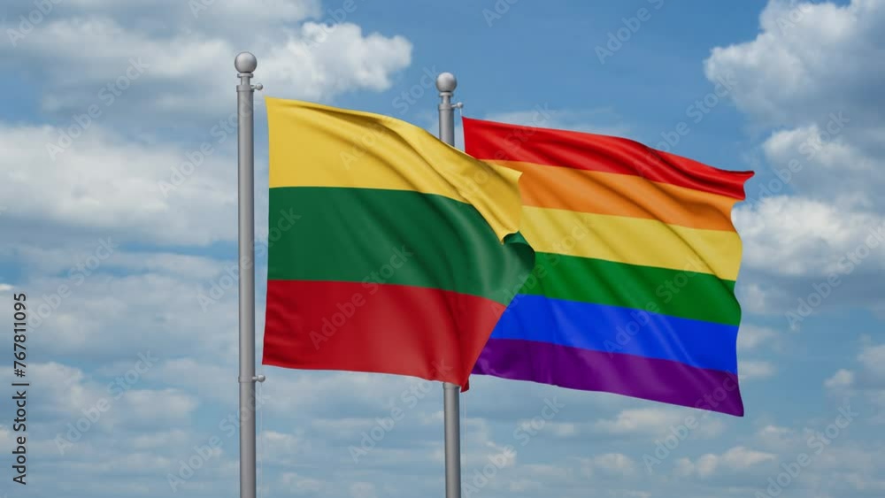 LGBT movement flag also Gay Pride and Lithuania two flags waving cycle looped video, tolerance conception in country LGBT movement flag also Gay Pride and Lithuania two flags waving cycle looped video, tolerance conception in country