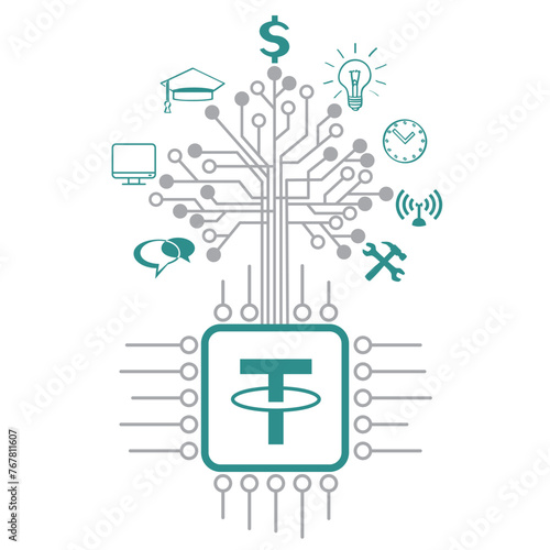 grow Tether crypto tree on CPU computer chip