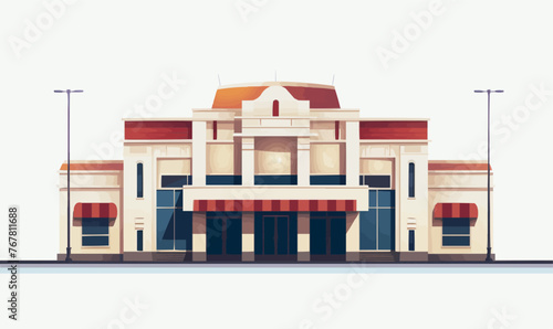 A large building with a red roof and a white facade