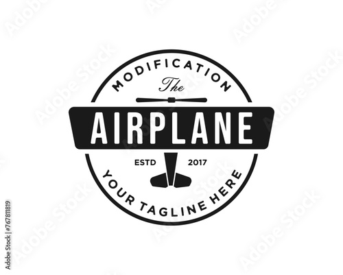 vector illustration of vintage model airplane workshop logo