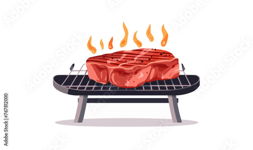 piece of meat on grill vector flat minimalistic isolated illustration